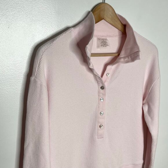 Negative Waffle Knit Pullover Womens XS Pink Quarter Button Cotton Sleep - Picture 5 of 9